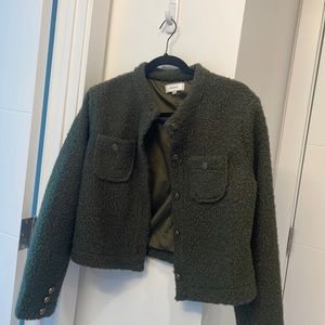 Cropped preppy jacket in a teddy material